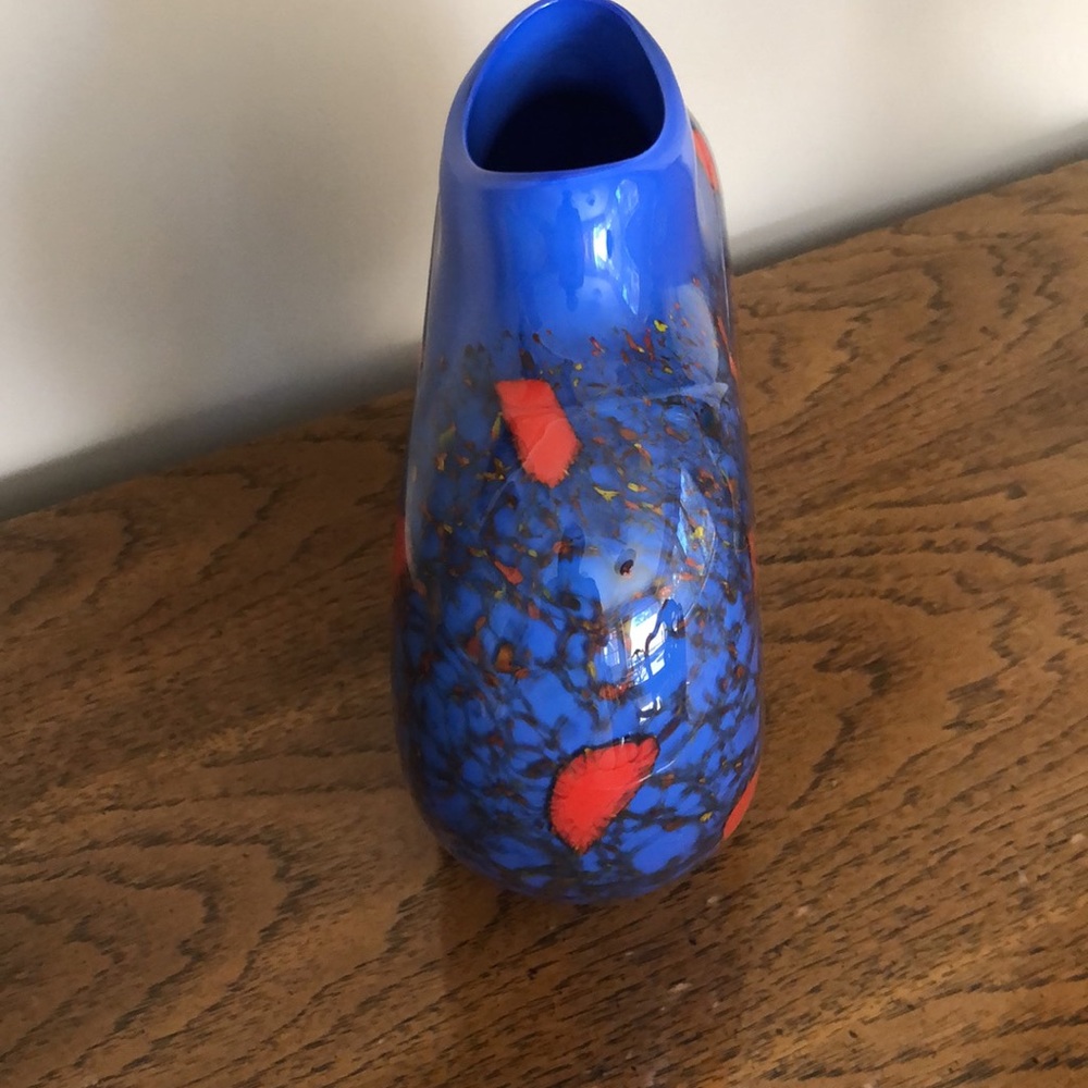 Maureen Williams Signed Australian Studio Art Glass Blue Orange Moon Vase 8" - Picture 2 of 9